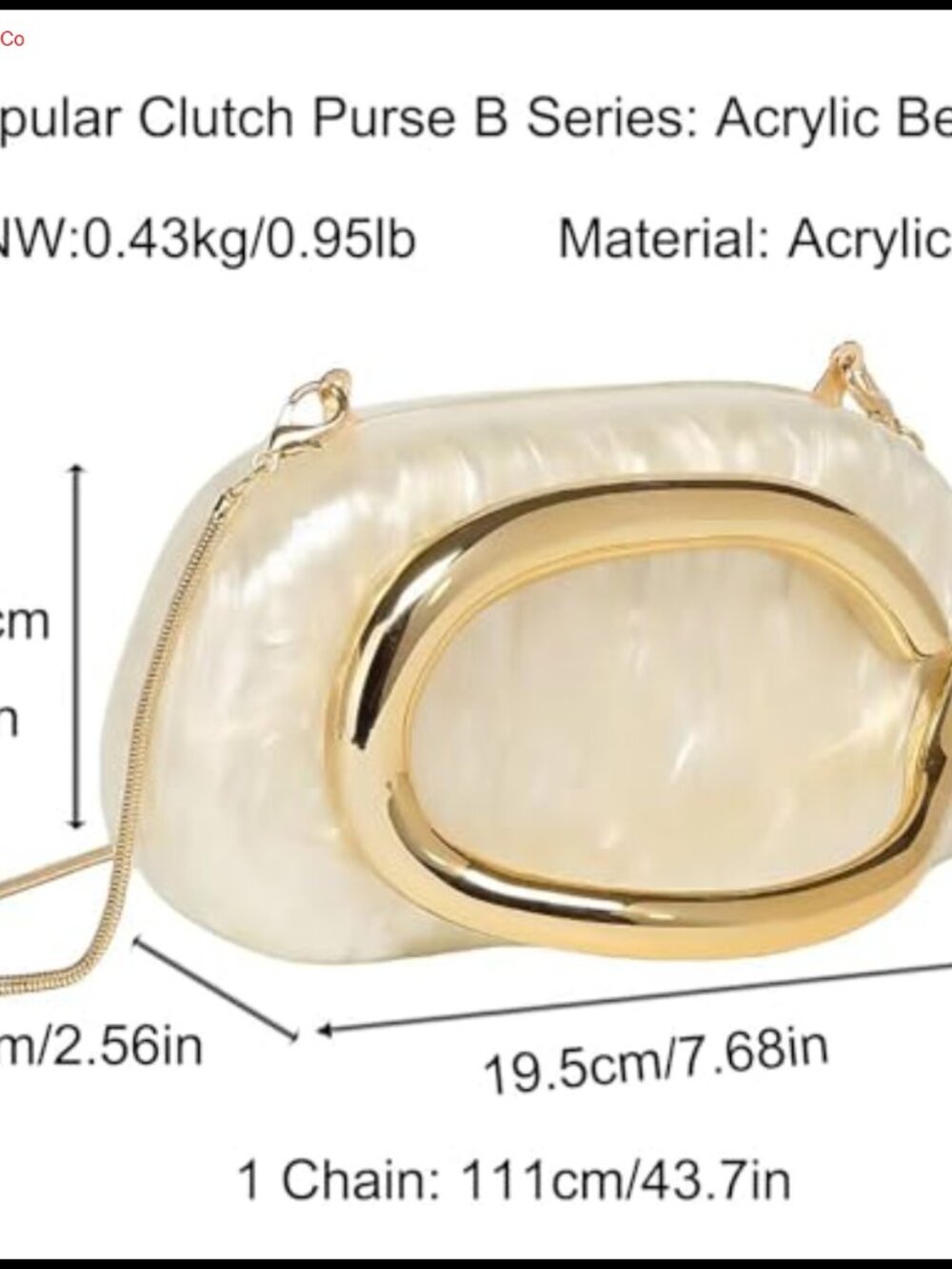 Acrylic Shell Clutch Evening Bag Detachable Chain Crossbody Purse - Picture 2 of 6